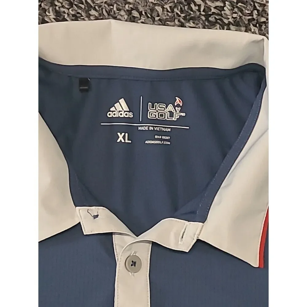Adidas‎ Golf USA Blue Gray Red Polo Shirt Size XL Performance